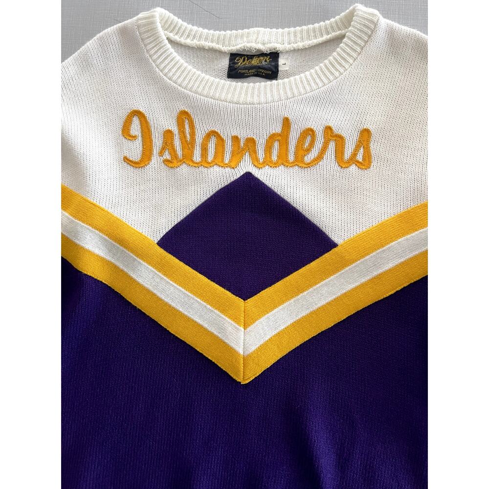 Dehan Sz L Vintage Cheerleader Sweater Purple Acrylic 80's Uniform Islanders - Picture 4 of 13